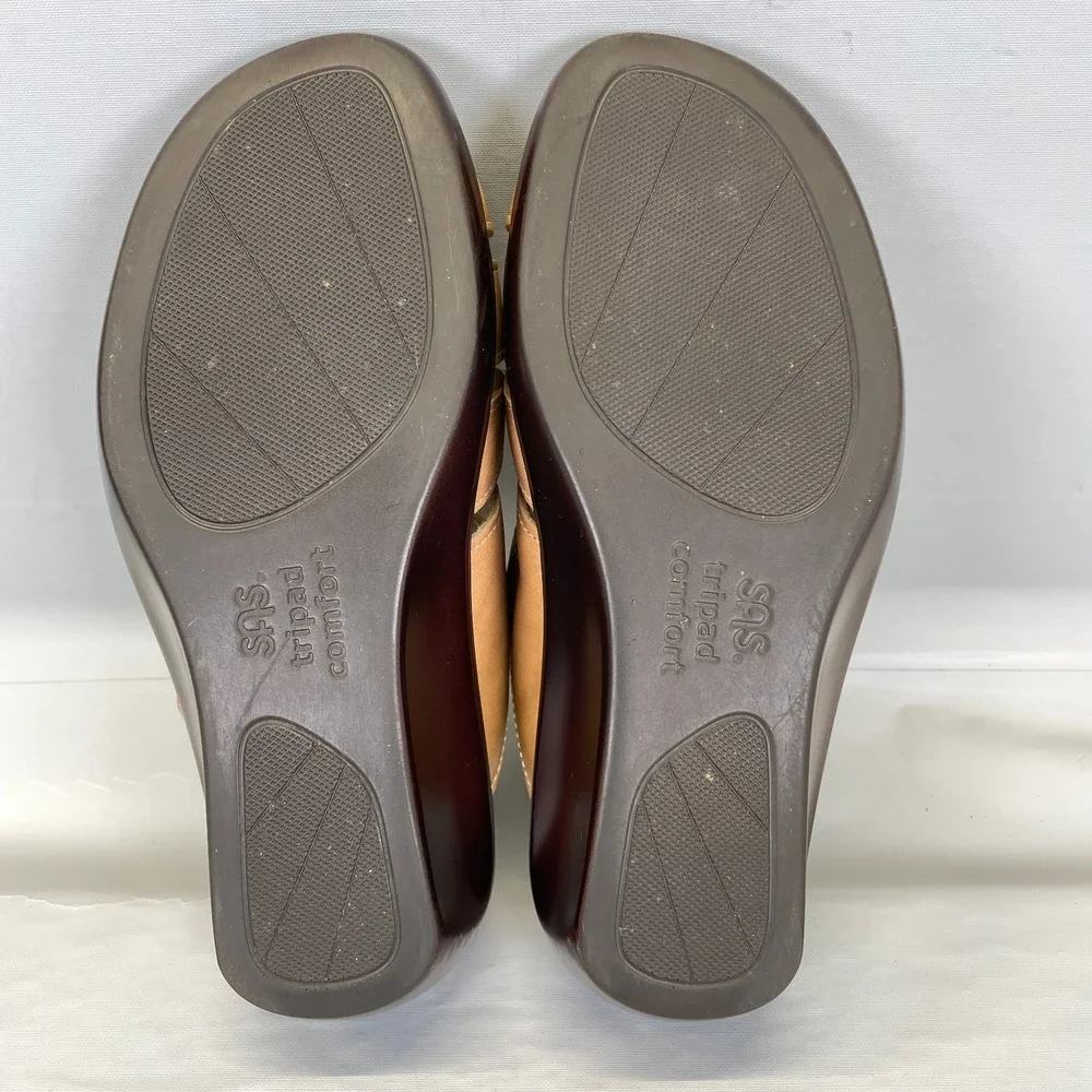 SAS Tango Wedge Sandals Womens Size 7.5 Extra Wide Brown Leather Comfort Shoes